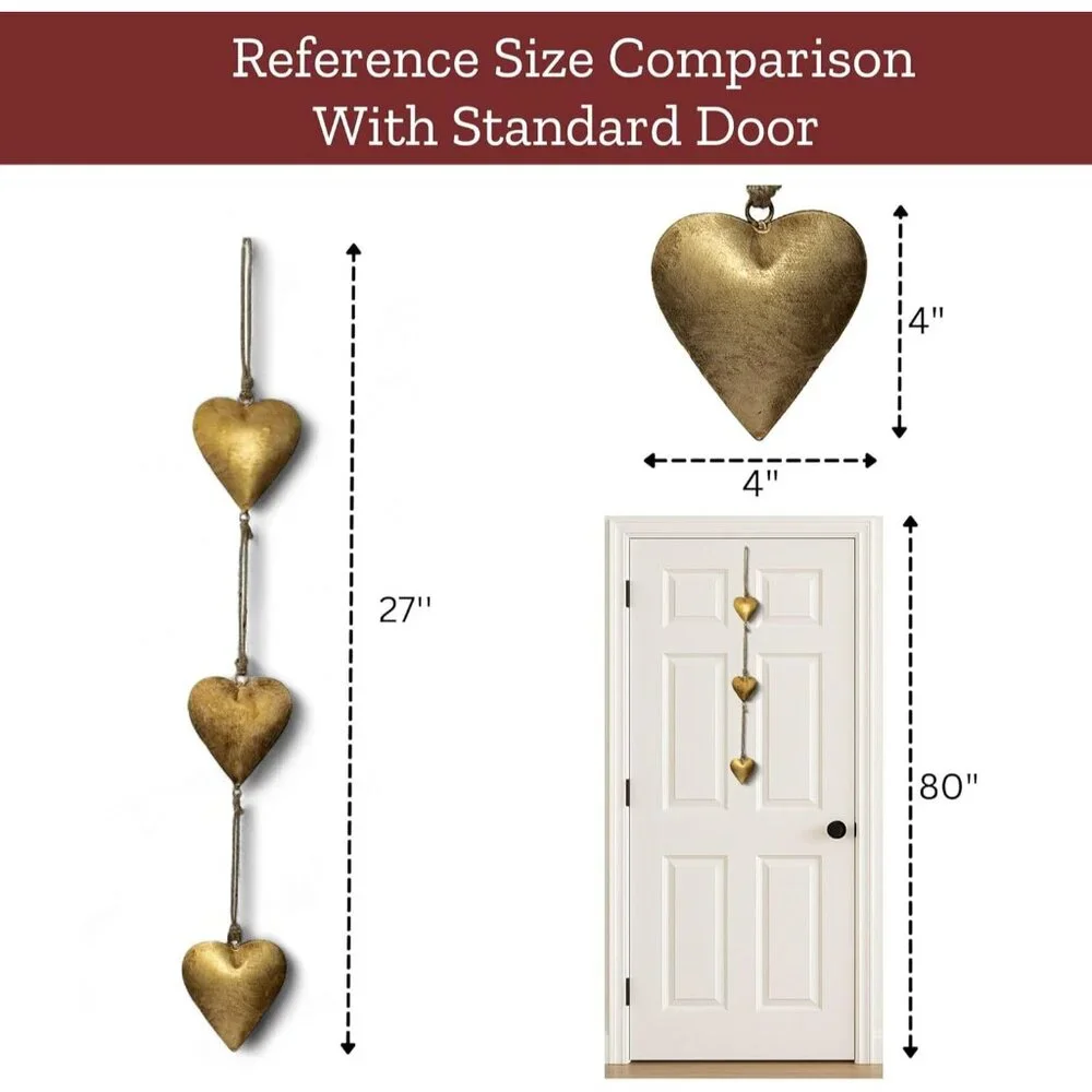 🆕 Vintage Metal Heart Wall Hanging Art Gold Hearts Shaped Bedroom Wall Decor